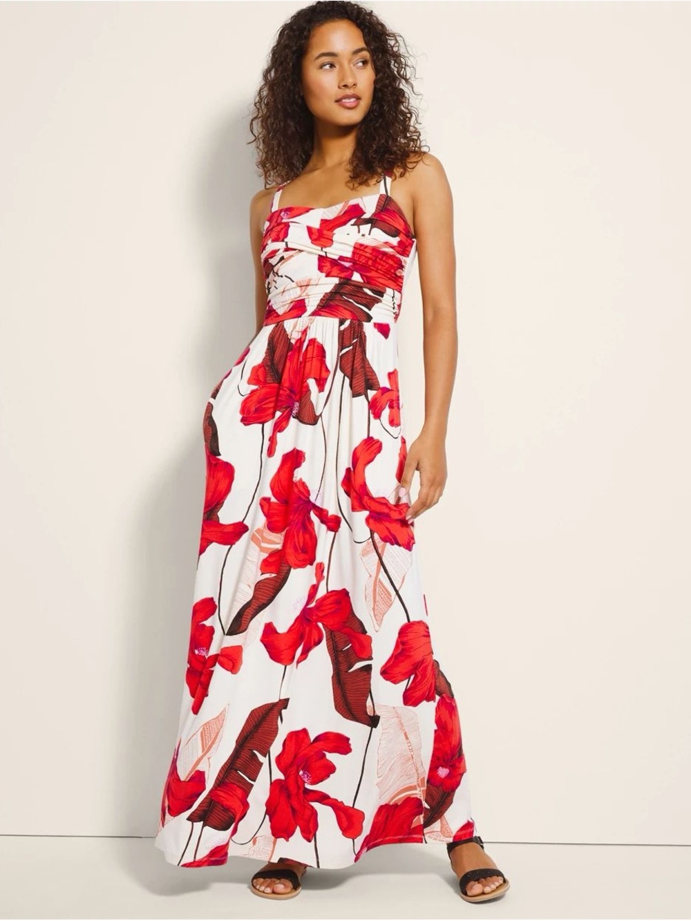 NWT Soma Twist Front Floral Maxi Bra Dress – Red/Ivory - Size L
